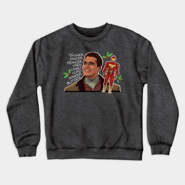 Jingle All the Way Turboman Reindeer Crewneck Sweatshirt by Screen Fiend Merch